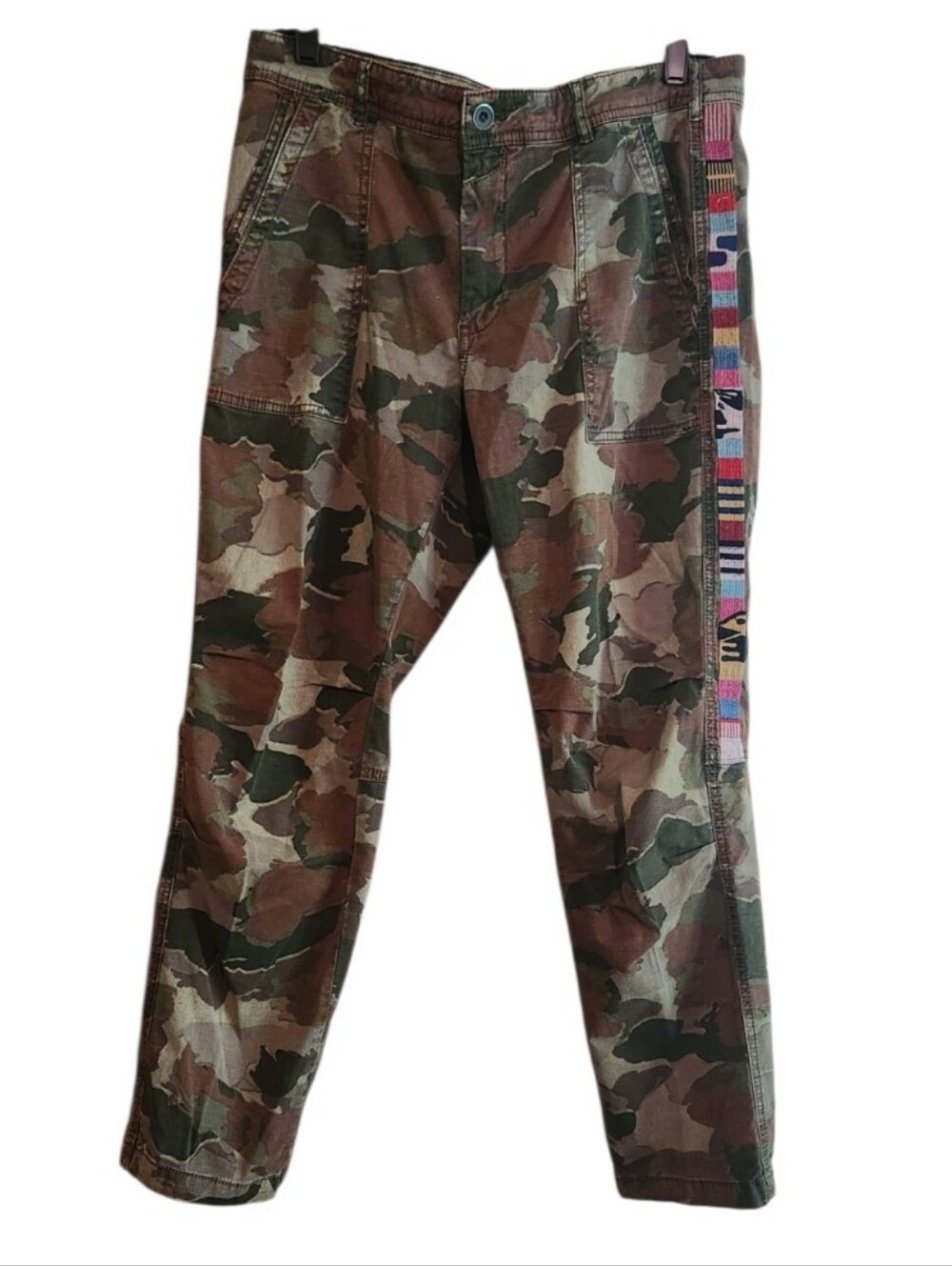 Anthropologie The Wanderer  Camouflage Cargo Pants with Multicolor Side Stripe